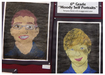 Moody self portrait tempera resist by students of Stacy Westervelt